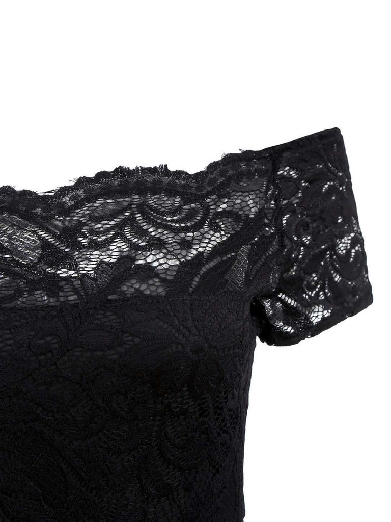 Black 1950s Rose Cobweb Costume Dress