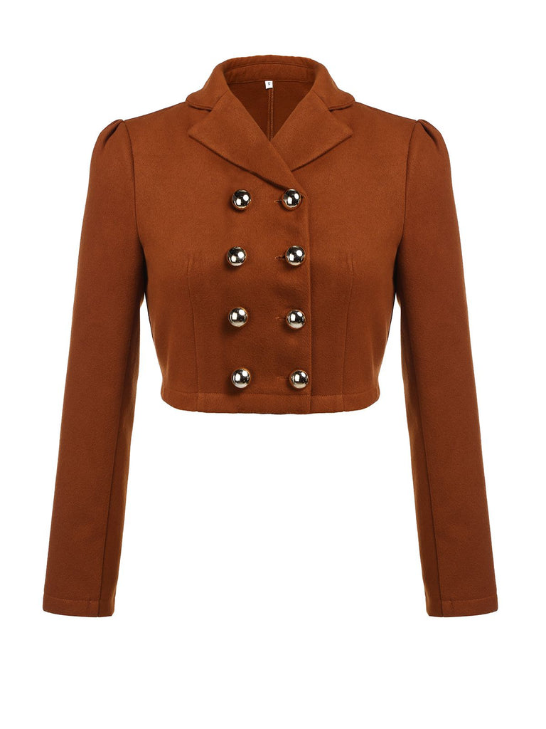 2PCS Brown 1960s Button Top & Pencil Skirt