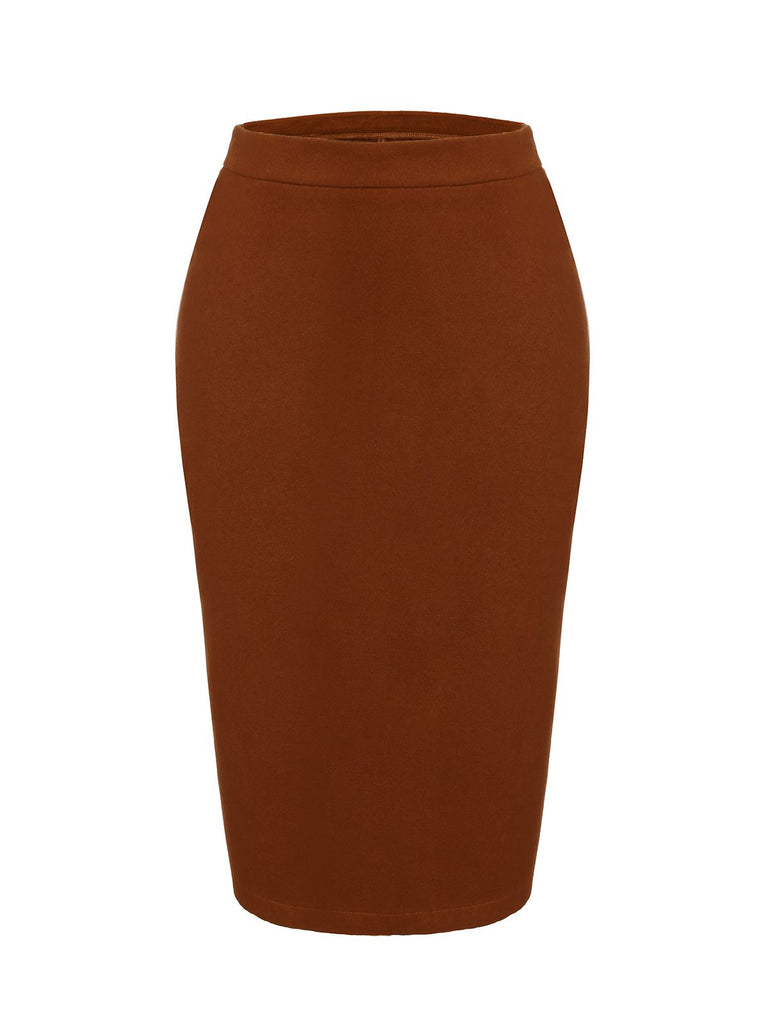 2PCS Brown 1960s Button Top & Pencil Skirt