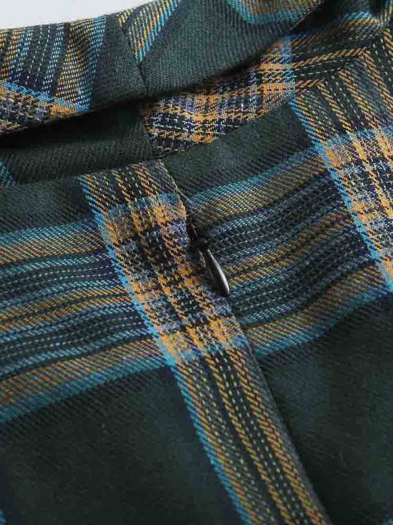 Green 1950s Plaid Button Swing Dress