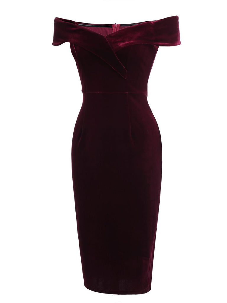 Wine Red 1960s Velvet Bodycon Dress