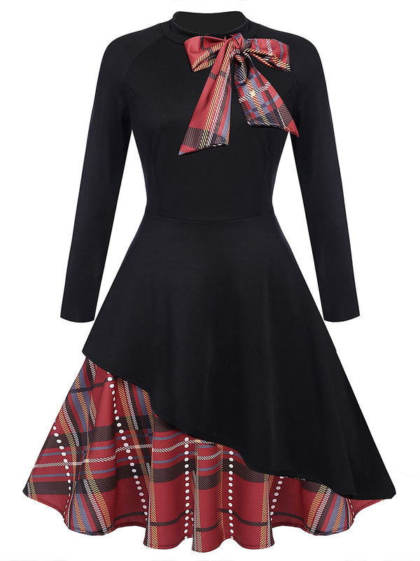 Black 1950s Plaid Patchwork Swing Dress | Retro Stage