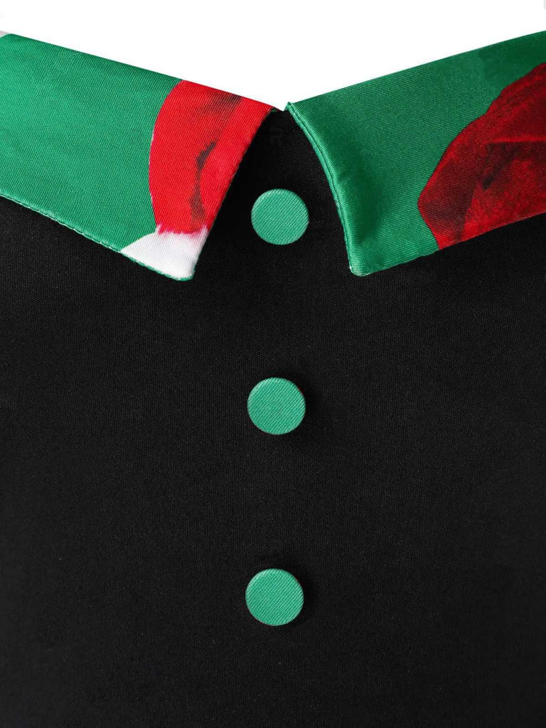 Green 1950s Christmas Cat Swing Dress