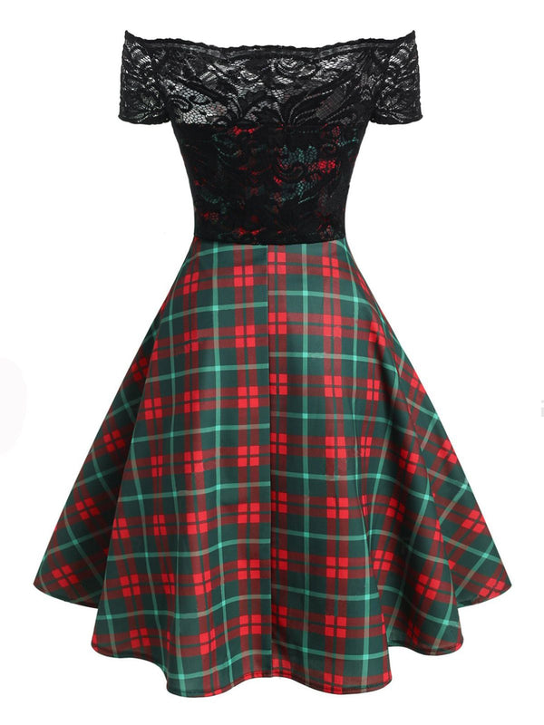 Plaids 1950s Lace Patchwork Swing Dress | Retro Stage