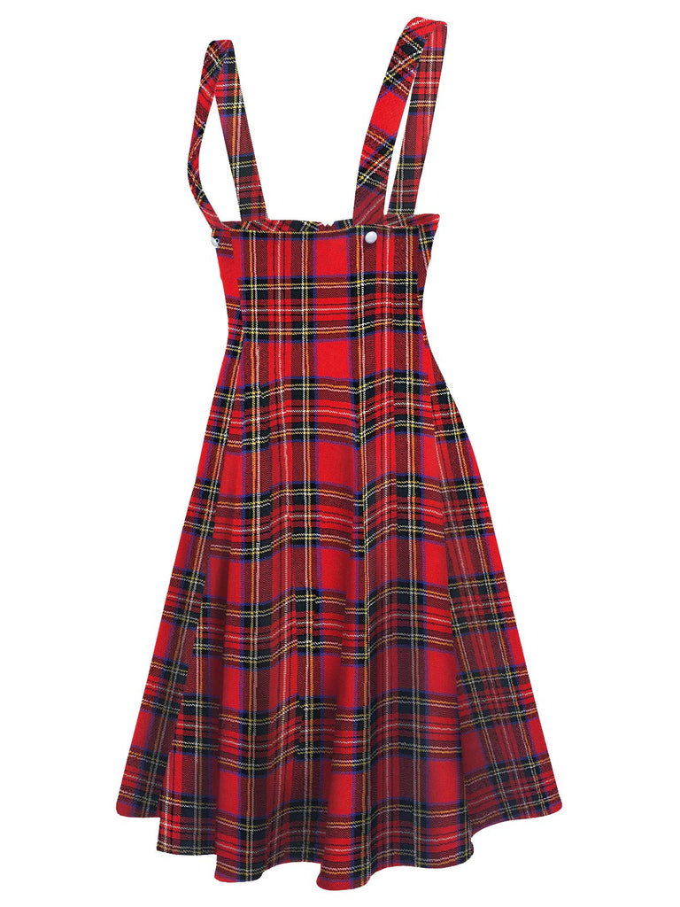 Red 1950s Plaids Suspender Skirt