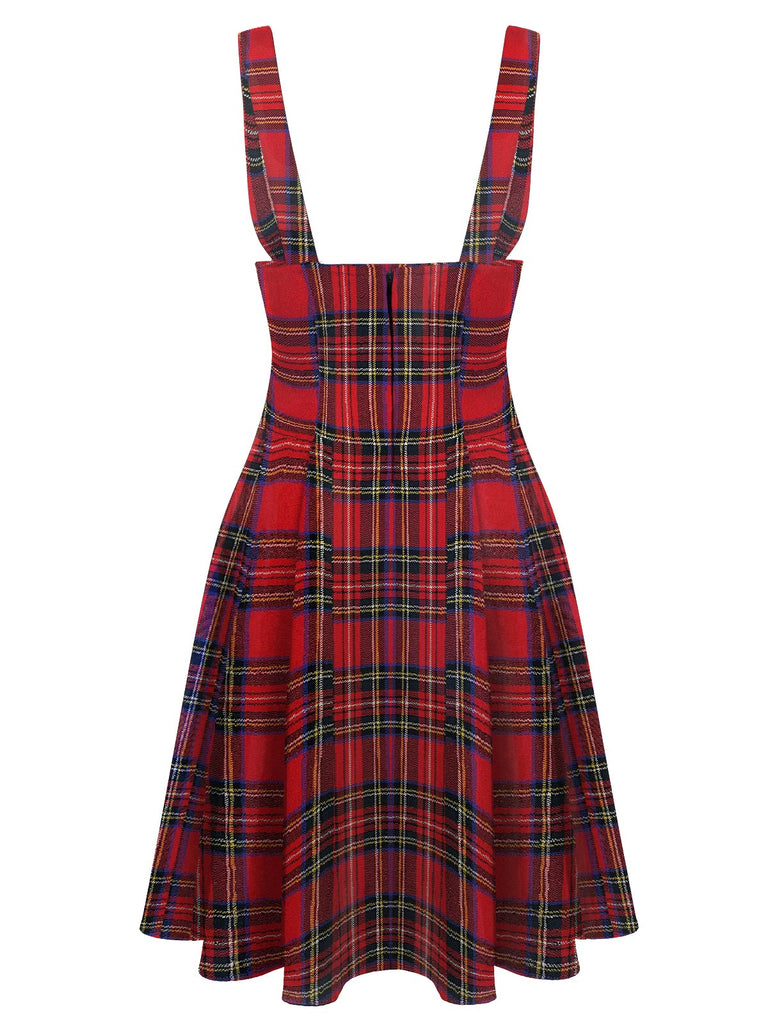 Red 1950s Plaids Suspender Skirt