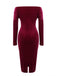 Wine Red 1960s Off Shoulder Velvet Dress