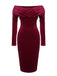 Wine Red 1960s Off Shoulder Velvet Dress