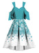 Blue 1950s Off Shoulder Snowflake Dress