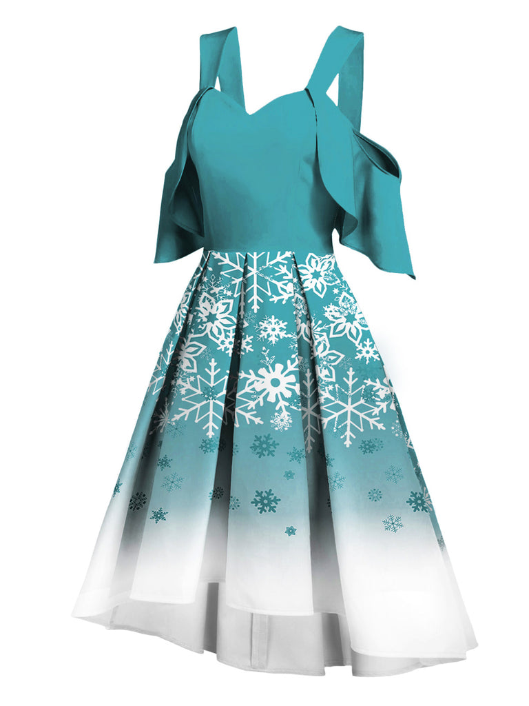 Blue 1950s Off Shoulder Snowflake Dress