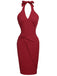 Red 1960s Solid Halter Bodycon Dress