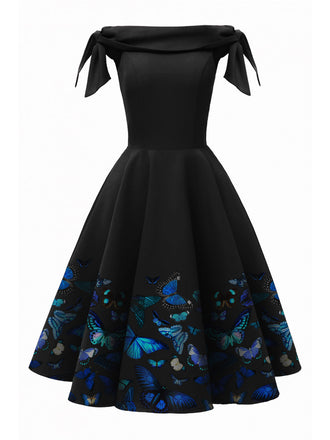 1950s Off-Shoulder Butterfly Swing Dress