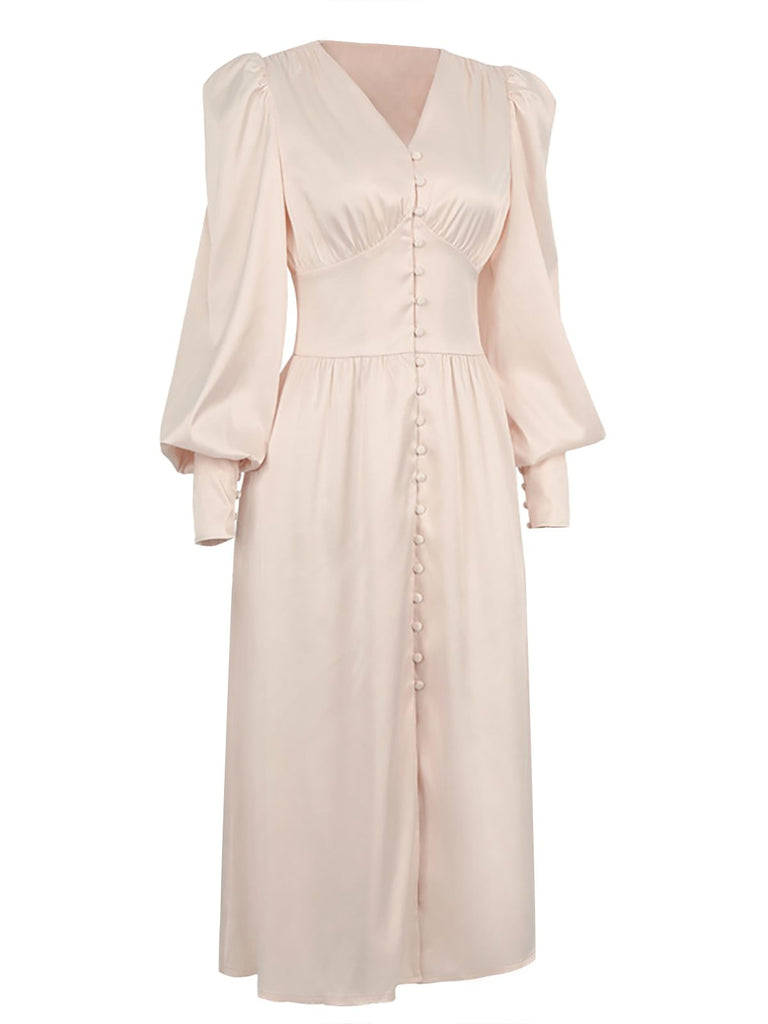 1940s Solid Silk Buttoned Tea Dress
