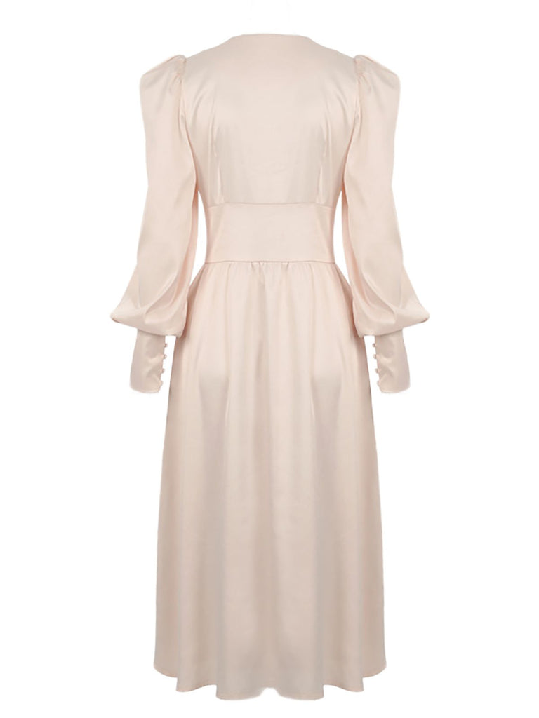 1940s Solid Silk Buttoned Tea Dress