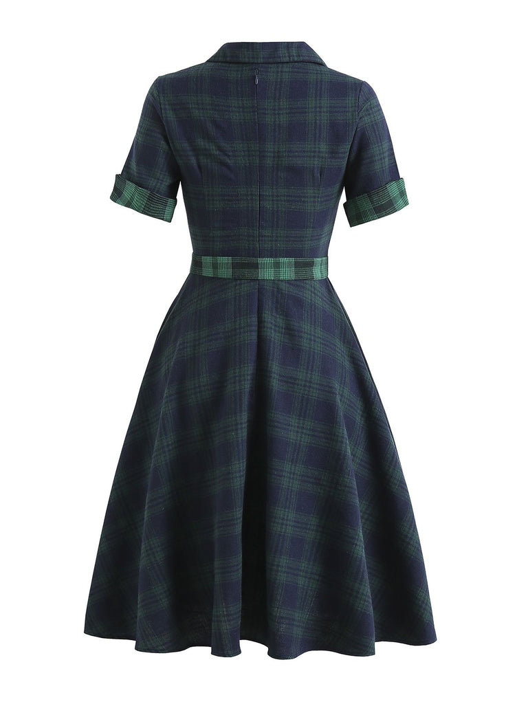 Plaids 1950s Buttoned Belted Swing Dress