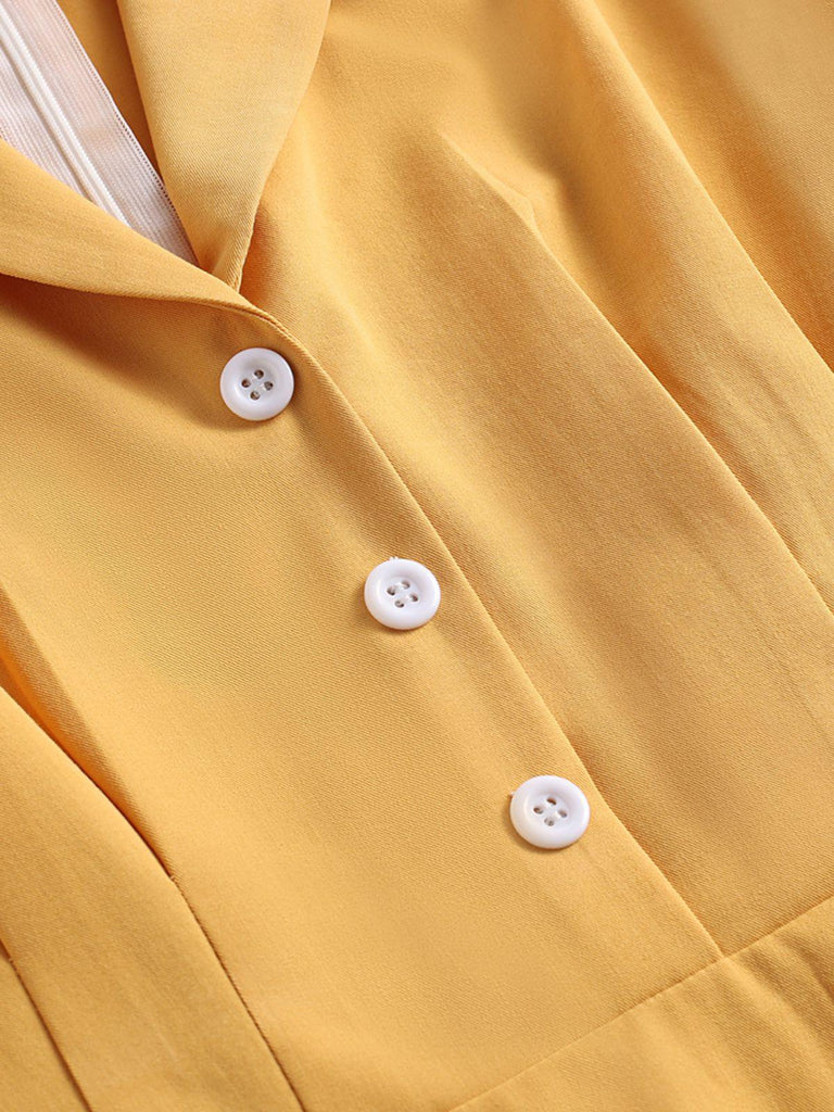 Yellow 1950s Solid Buttoned Swing Dress