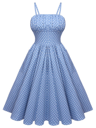 Blue 1950s Straps Pocket Swing Dress