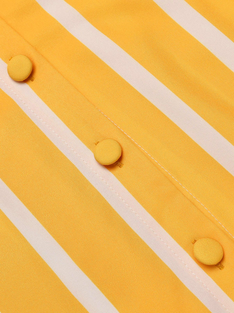 Orange 1950s Stripes Bow Swing Dress