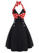 Black Red 1950s Halter Dot Swing Dress With Accessories Set