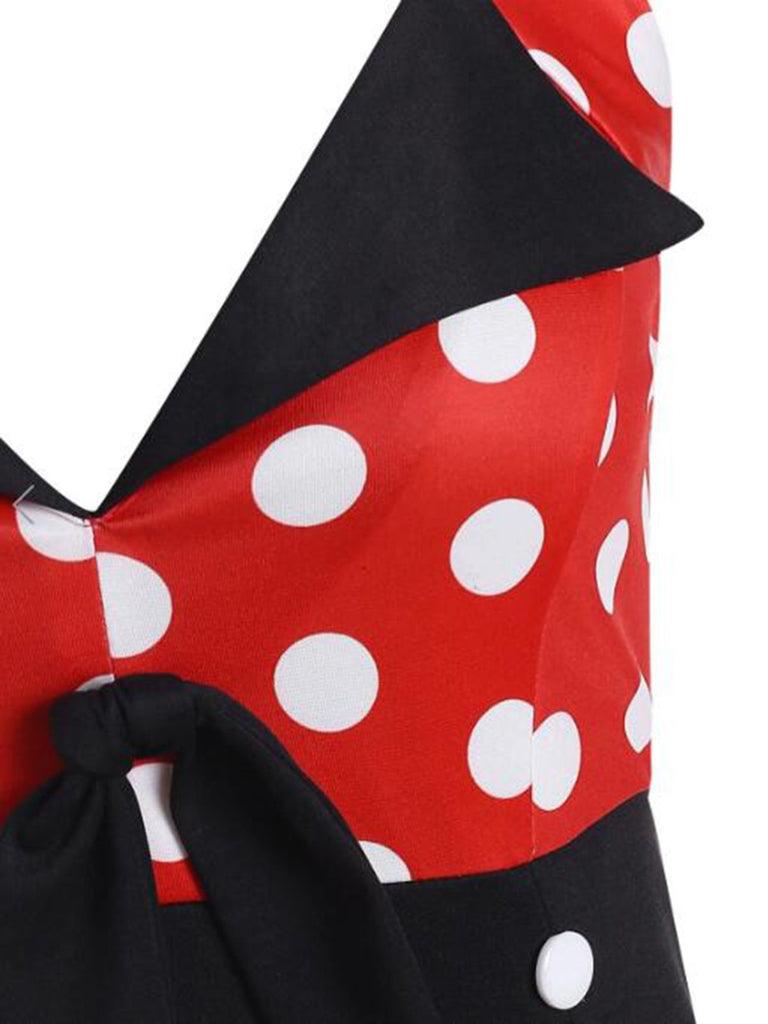 Black Red 1950s Halter Dot Swing Dress With Accessories Set