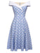 Sky Blue 1950s Off Shoulder Dots Dress
