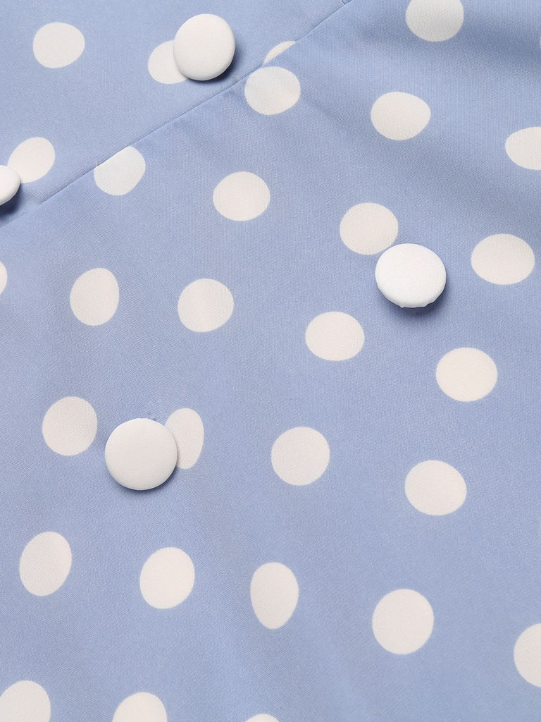 Sky Blue 1950s Off Shoulder Dots Dress