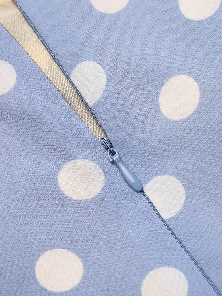 Sky Blue 1950s Off Shoulder Dots Dress