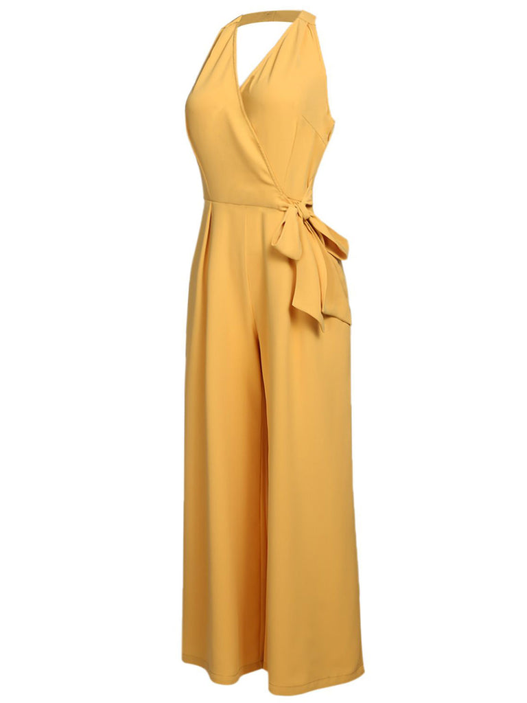 Yellow 1930s Halter Lace-Up Jumpsuit