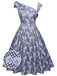 Navy Blue 1950s Off Shoulder Daisy Dress