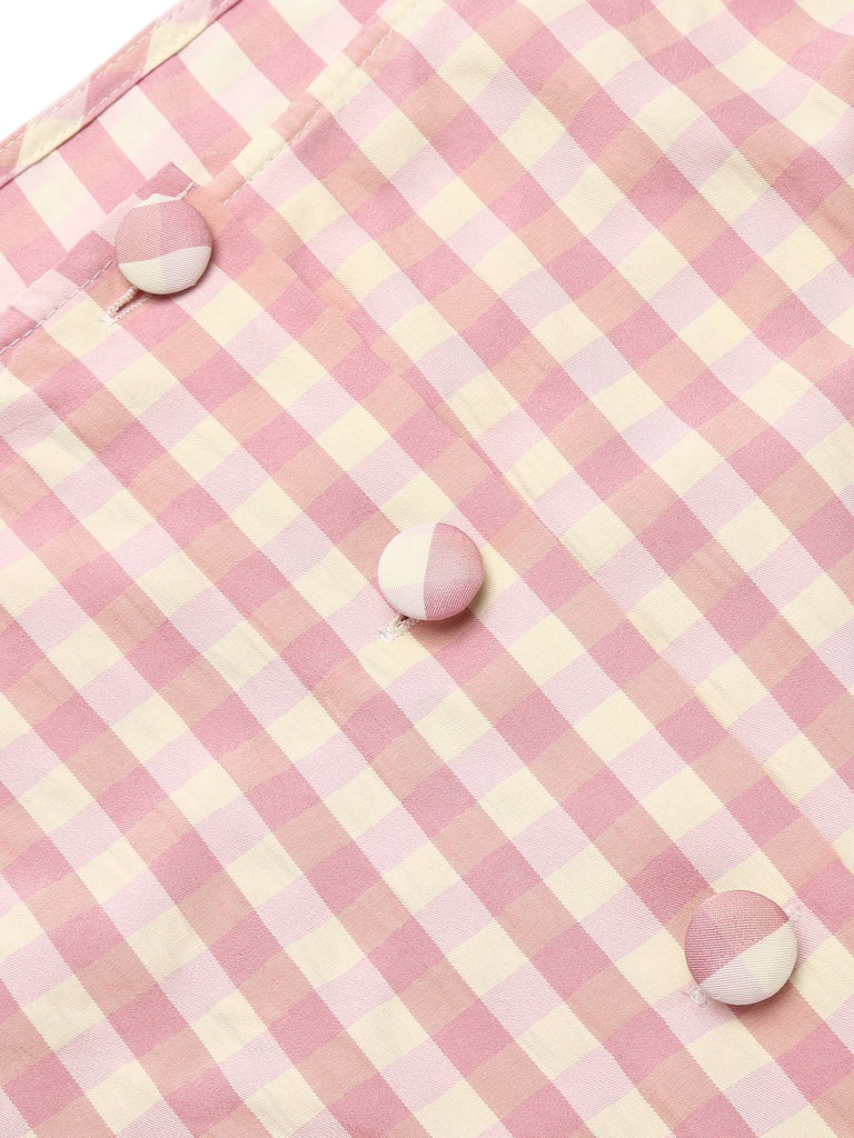 Pink 1960s Checked Belted Pencil Dress