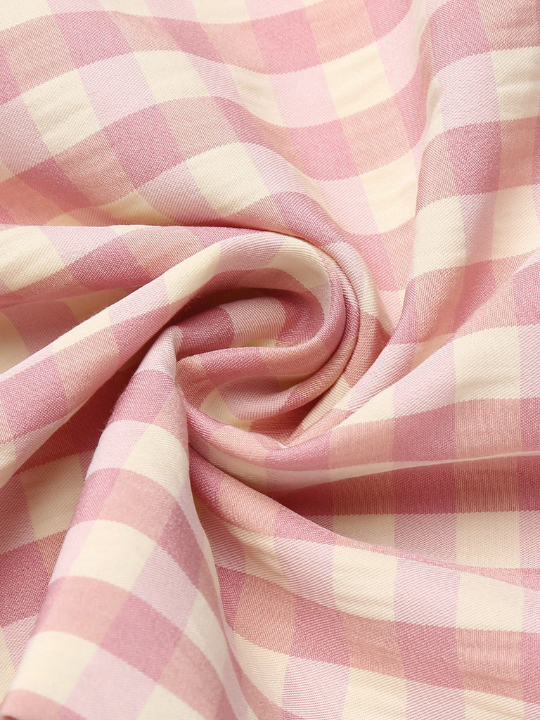 Pink 1960s Checked Belted Pencil Dress