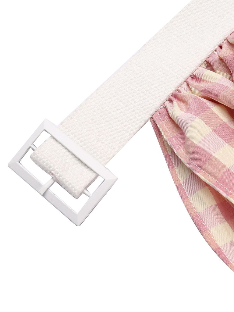 Pink 1960s Checked Belted Pencil Dress