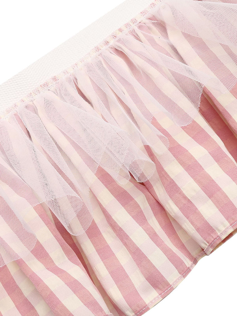 Pink 1960s Checked Belted Pencil Dress