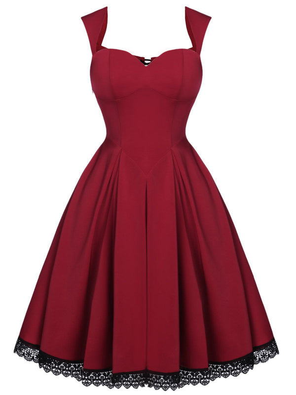 A-line Cocktail Lace Solid Swing Dress Wine Red