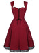 Wine Red 1950s Lace Solid Swing Dress