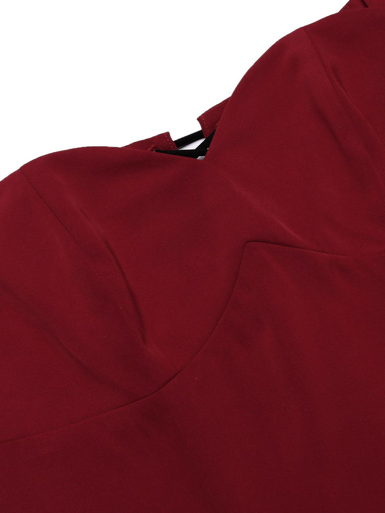 Wine red 1950s back lace up dress top