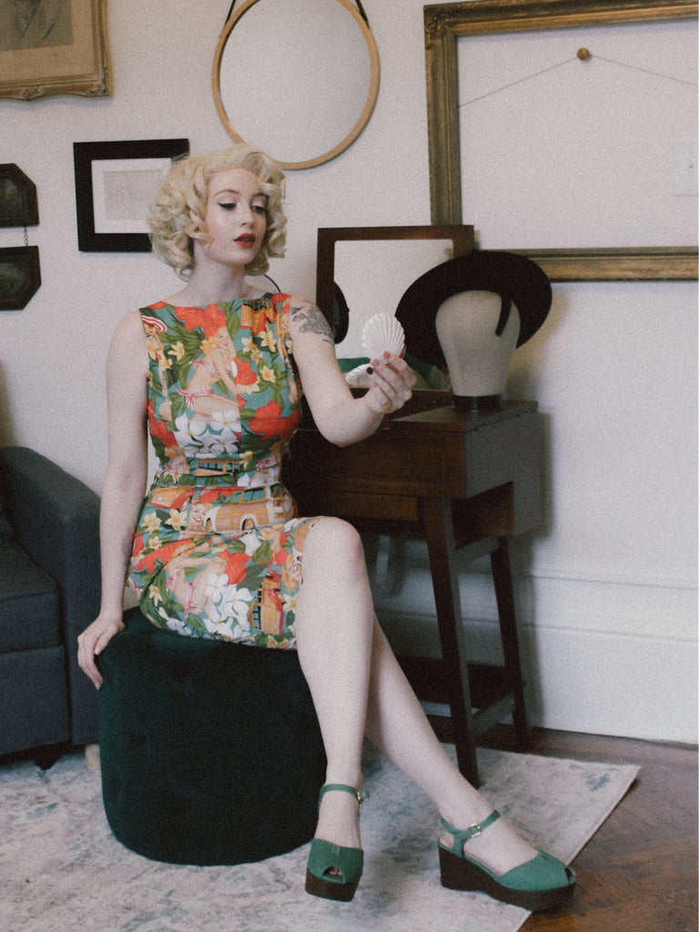 2PCS 1960s Retro Lady Crop Top & Pencil Skirt