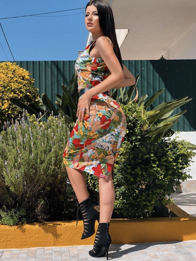 2PCS 1960s Retro Lady Crop Top & Pencil Skirt
