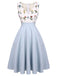 Blue 1950s Embroidery Pockets Swing Dress