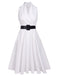 White 1950s Halter Belted Swing Dress