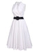 White 1950s Halter Belted Swing Dress