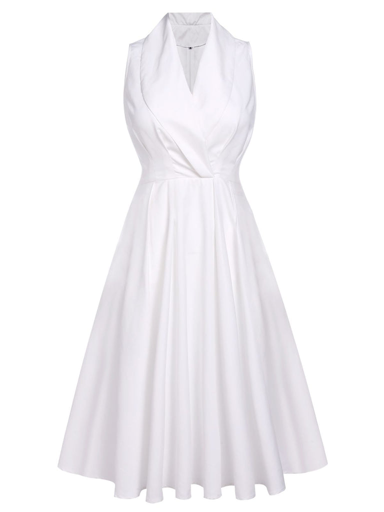 White 1950s Halter Belted Swing Dress | Retro Stage