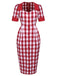 Red 1960s Checked Pockets Pencil Dress