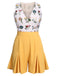 2PCS Yellow 1950s Embroidery Top & Pockets Shorts