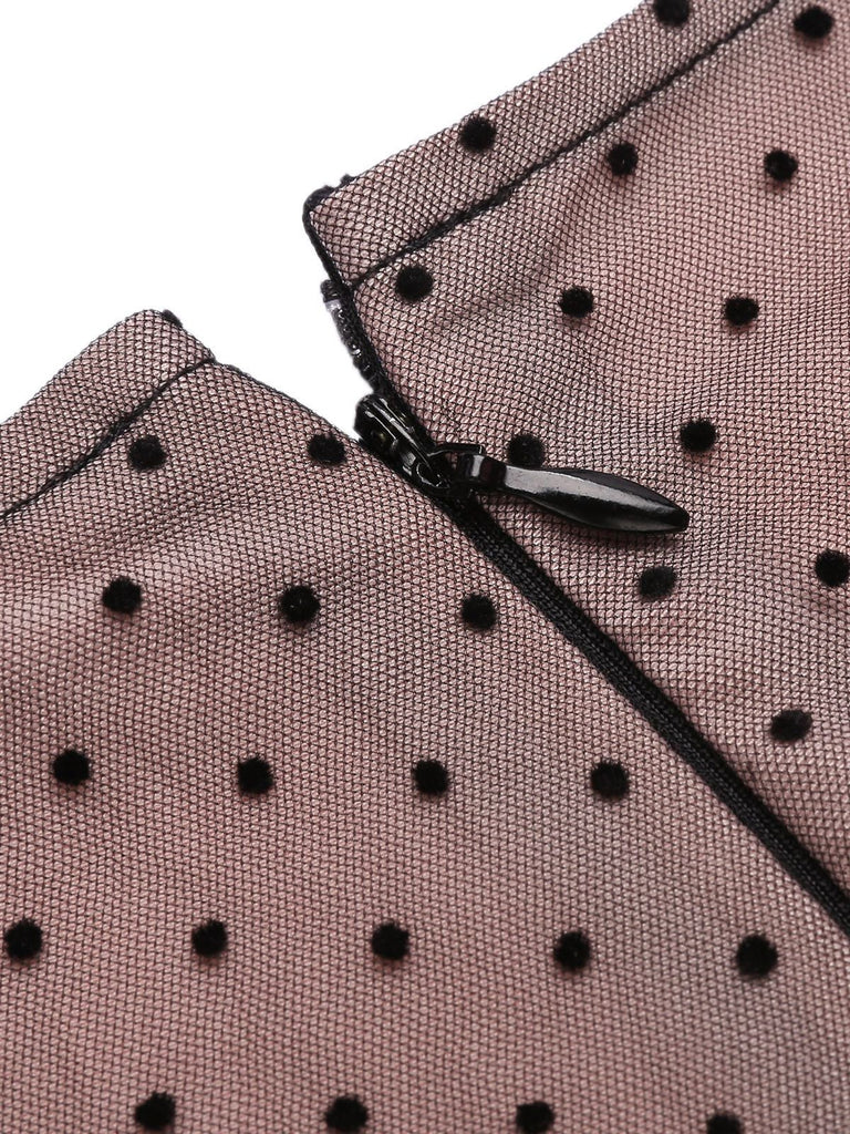Pink 1960s Polka Dot Mesh Pencil Dress