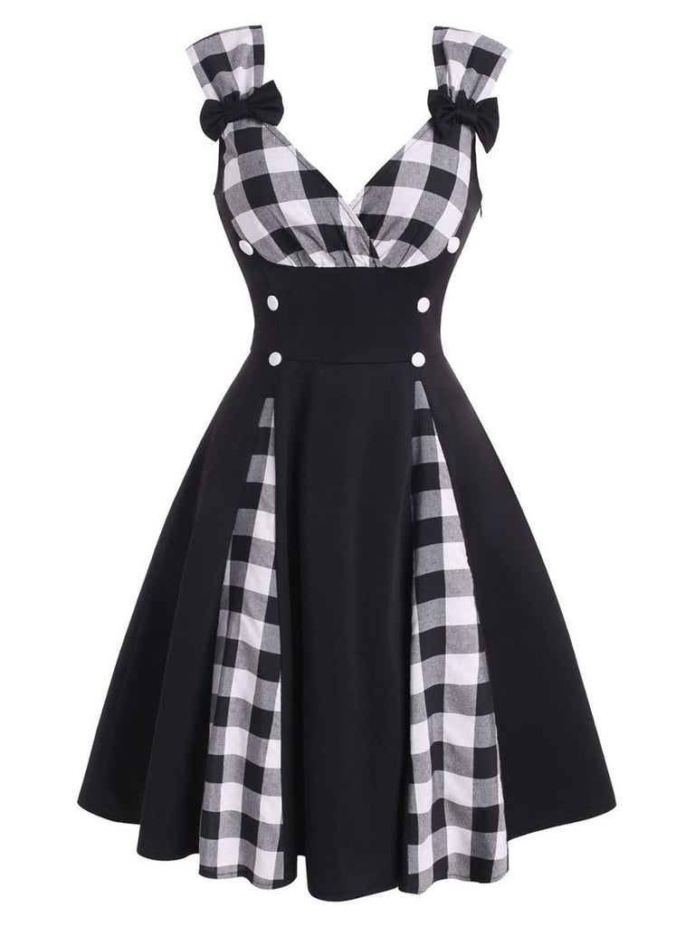 1950s Patchwork Bowknot Swing Dress