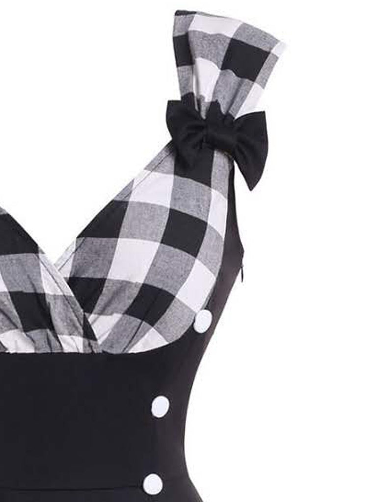 1950s Patchwork Bowknot Swing Dress