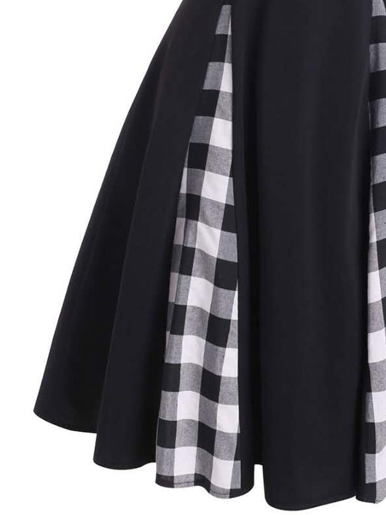 1950s Patchwork Bowknot Swing Dress