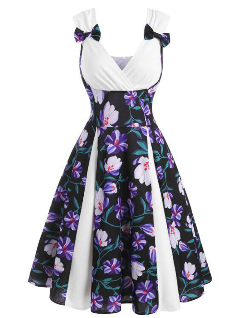 1950s Patchwork Bowknot Swing Dress