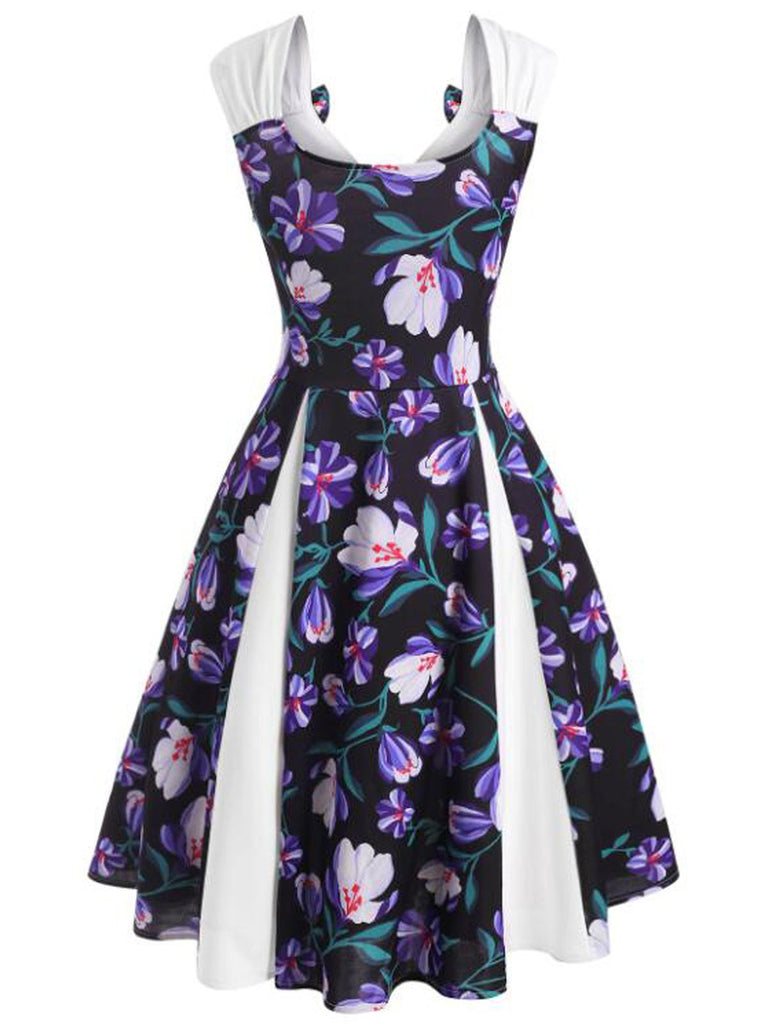 1950s Patchwork Bowknot Swing Dress